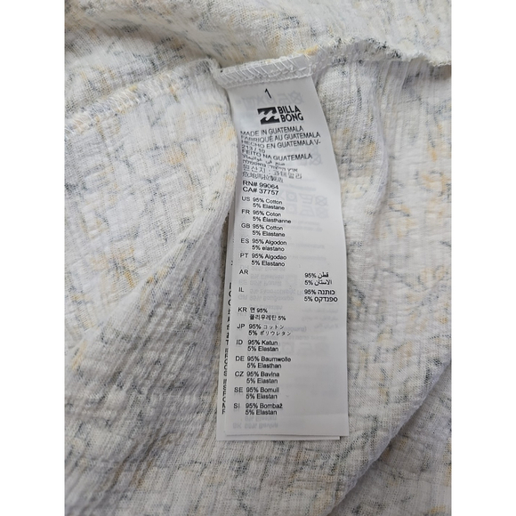 Billabong Floral Peasant Blouse Boho Tie Neck Top Cream Yellow Women’s M - Picture 10 of 11